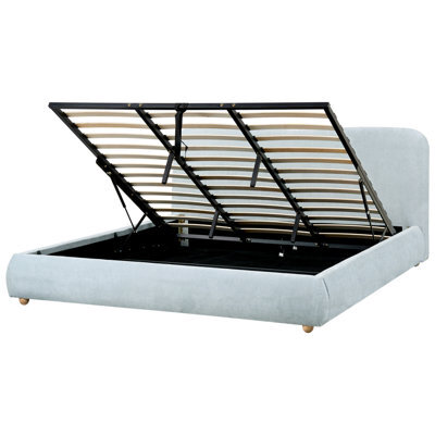 Beliani Ottoman Bed Chenille Blagnac 180 X 200 Cm (Eu Super King) Light Blue - image 1