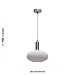 First Choice Lighting Set Of 2 Baton - White Ribbed Oval Glass Satin Nickel Deco Pendants - thumbnail 6