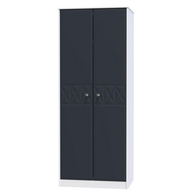 San Jose Ready Assembled Contemporary Matt Indigo & White Tall Double Wardrobe (H)1970mm (W)770mm (D)530mm - image 1