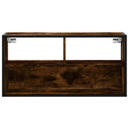 Berkfield Tv Cabinet Smoked Oak 80X31X39.5 Cm Engineered Wood And Metal - thumbnail 4