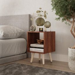 Urbn-Living Urbnliving 30Cm Height Teak Wooden Storage Cube Bookcase Scandinavian Style Pine Legs Living Room Bedroom - thumbnail 3