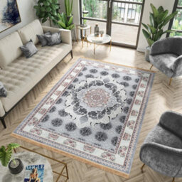 Prime Plus Large 300X400Cm Grey Ivory Persian Rug Soft Touch Vintage Medallion Luxury Carpet For Living Room
