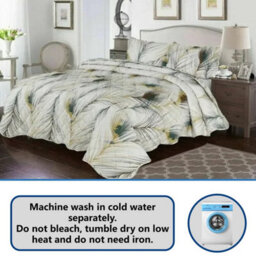 TheWhiteWater Limited Bedspread - Luxury Quilted - Reversible - Bed Throw Warm Quilt - Bedspread Patchwork Feathers Design Set 150 Gsm - 3 Tog - thumbnail 2