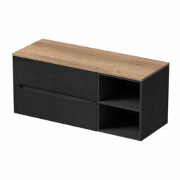 Affine 1200mm Bathroom Vanity Unit Oak Countertop Wall Hung Fluted Black Unit No Basin - thumbnail 4