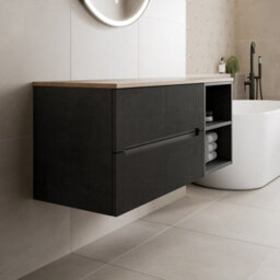 Affine 1200mm Bathroom Vanity Unit Oak Countertop Wall Hung Fluted Black Unit No Basin - thumbnail 2