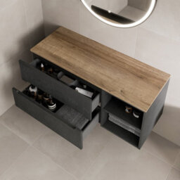 Affine 1200mm Bathroom Vanity Unit Oak Countertop Wall Hung Fluted Black Unit No Basin - thumbnail 3