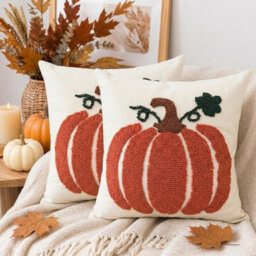 Amorly 2Pack Orange Pumpkin Cushion Covers, 45 X 45Cm Autumn Pillowcases, Cover Only No Inserts, Farmhouse Fall Home Sofa Decoration - thumbnail 2