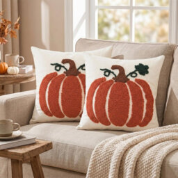 Amorly 2Pack Orange Pumpkin Cushion Covers, 45 X 45Cm Autumn Pillowcases, Cover Only No Inserts, Farmhouse Fall Home Sofa Decoration - thumbnail 4