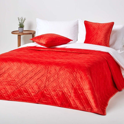 Homescapes Luxury Burnt Orange Quilted Velvet Bedspread Geometric Pattern 'paragon Diamond' Throw, 200 X 200 Cm - image 1