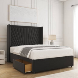 Bsspoke Alina Divan Bed Set Black Plush Velvet With 54Inch Headboard & 2 Drawers Footend & No Mattress In All Sizes - thumbnail 1
