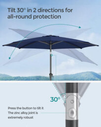 Songmics Sun Umbrella, Tilt On Both Sides, Crank For Opening/closing, Outdoor Patio, Balcony, Poolside, Beach, Without Base, Blue - thumbnail 4