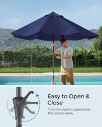 Songmics Sun Umbrella, Tilt On Both Sides, Crank For Opening/closing, Outdoor Patio, Balcony, Poolside, Beach, Without Base, Blue - thumbnail 3