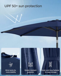 Songmics Sun Umbrella, Tilt On Both Sides, Crank For Opening/closing, Outdoor Patio, Balcony, Poolside, Beach, Without Base, Blue - thumbnail 5