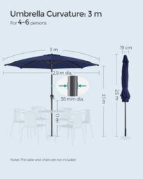 Songmics Sun Umbrella, Tilt On Both Sides, Crank For Opening/closing, Outdoor Patio, Balcony, Poolside, Beach, Without Base, Blue - thumbnail 2