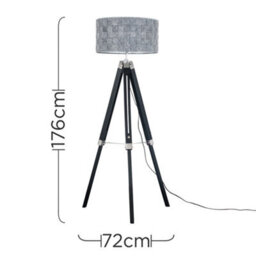 Valuelights Clipper Black Wood And Silver Chrome Tripod Floor Lamp With Grey Felt Weave Light Shade - thumbnail 5