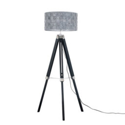 Valuelights Clipper Black Wood And Silver Chrome Tripod Floor Lamp With Grey Felt Weave Light Shade