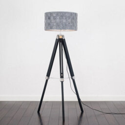 Valuelights Clipper Black Wood And Silver Chrome Tripod Floor Lamp With Grey Felt Weave Light Shade - thumbnail 2