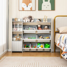 Costway Kids Bookshelf Toy Storage Organizer W/ 8 Storage Boxes Toddler Bookcase