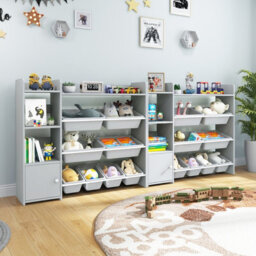 Costway Kids Bookshelf Toy Storage Organizer W/ 8 Storage Boxes Toddler Bookcase - thumbnail 9