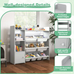 Costway Kids Bookshelf Toy Storage Organizer W/ 8 Storage Boxes Toddler Bookcase - thumbnail 4