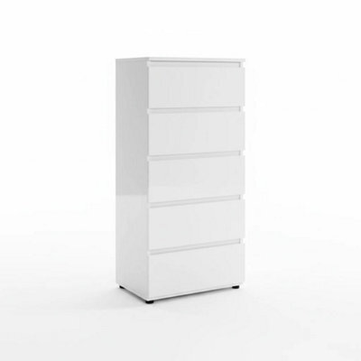 White High Gloss 5 Drawer Chest Of Drawers - image 1