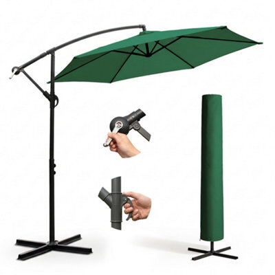 Keplin 3M 6 Ribs Cantilever Garden Parasol Umbrella With Crank Handle & Cover, Uv Resistant, Water-Repellent Polyester, Green - image 1