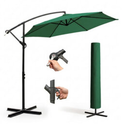 Keplin 3M 6 Ribs Cantilever Garden Parasol Umbrella With Crank Handle & Cover, Uv Resistant, Water-Repellent Polyester, Green