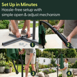 Keplin 3M 6 Ribs Cantilever Garden Parasol Umbrella With Crank Handle & Cover, Uv Resistant, Water-Repellent Polyester, Green - thumbnail 6