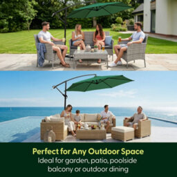 Keplin 3M 6 Ribs Cantilever Garden Parasol Umbrella With Crank Handle & Cover, Uv Resistant, Water-Repellent Polyester, Green - thumbnail 7