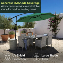 Keplin 3M 6 Ribs Cantilever Garden Parasol Umbrella With Crank Handle & Cover, Uv Resistant, Water-Repellent Polyester, Green - thumbnail 2
