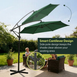 Keplin 3M 6 Ribs Cantilever Garden Parasol Umbrella With Crank Handle & Cover, Uv Resistant, Water-Repellent Polyester, Green - thumbnail 3