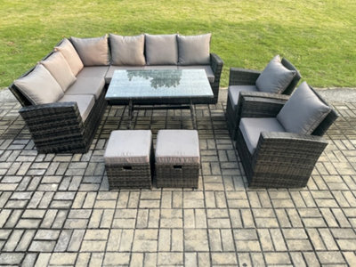 Fimous High Back Outdoor Garden Furniture Set Rattan Corner Sofa Dining Table Set With Armchairs Left Corner - image 1