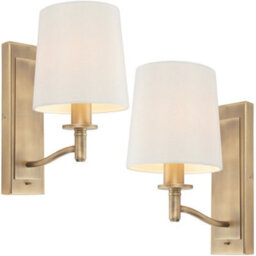 2 Pack Dimmable Led Wall Light Antique Brass & White Shade Classic Vintage Lamp