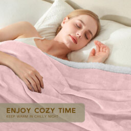 Ameha Sherpa Fleece Blanket Soft Thick & Warm Reversible Throw For Sofa, Bed & Travel Pink Double 150X200Cm - thumbnail 4