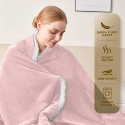 Ameha Sherpa Fleece Blanket Soft Thick & Warm Reversible Throw For Sofa, Bed & Travel Pink Double 150X200Cm - thumbnail 3