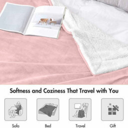 Ameha Sherpa Fleece Blanket Soft Thick & Warm Reversible Throw For Sofa, Bed & Travel Pink Double 150X200Cm - thumbnail 5