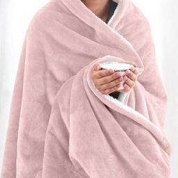 Ameha Sherpa Fleece Blanket Soft Thick & Warm Reversible Throw For Sofa, Bed & Travel Pink Double 150X200Cm - thumbnail 2