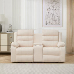 More4Homes Boston 2 Seater Manual Recliner Sofa W Drinks Console (Beige) - thumbnail 7