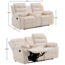 More4Homes Boston 2 Seater Manual Recliner Sofa W Drinks Console (Beige) - thumbnail 9