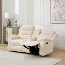 More4Homes Boston 2 Seater Manual Recliner Sofa W Drinks Console (Beige) - thumbnail 8