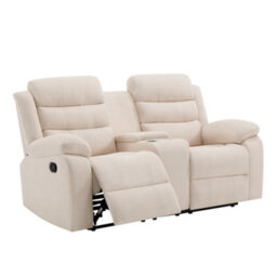 More4Homes Boston 2 Seater Manual Recliner Sofa W Drinks Console (Beige) - thumbnail 3