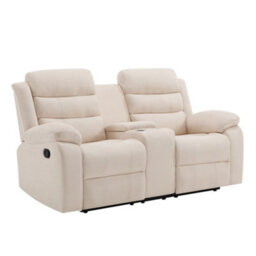 More4Homes Boston 2 Seater Manual Recliner Sofa W Drinks Console (Beige) - thumbnail 2