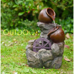 Geezy Solar Water Fountain Led Cartwheel Solar Water Feature Home Garden Decoration - thumbnail 2