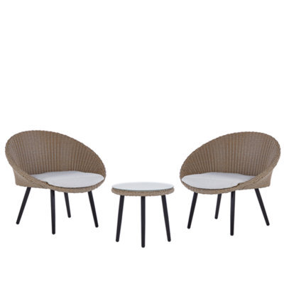 Beliani Bistro Set With Cushions Ortigia Pe Rattan Light Beige Beige - image 1