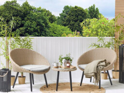 Beliani Bistro Set With Cushions Ortigia Pe Rattan Light Beige Beige - thumbnail 2
