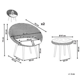 Beliani Bistro Set With Cushions Ortigia Pe Rattan Light Beige Beige - thumbnail 3