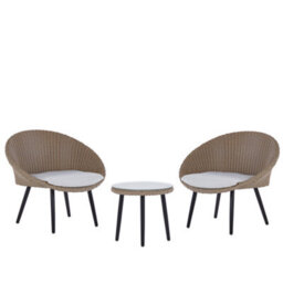 Beliani Bistro Set With Cushions Ortigia Pe Rattan Light Beige Beige - thumbnail 1