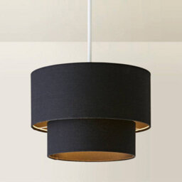 Valuelights Jodie Two Tier Black Linen Ceiling Drum Lamp Shade And Bulb (D)30Cm - thumbnail 4