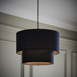 Valuelights Jodie Two Tier Black Linen Ceiling Drum Lamp Shade And Bulb (D)30Cm