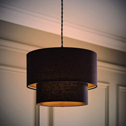 Valuelights Jodie Two Tier Black Linen Ceiling Drum Lamp Shade And Bulb (D)30Cm - thumbnail 3